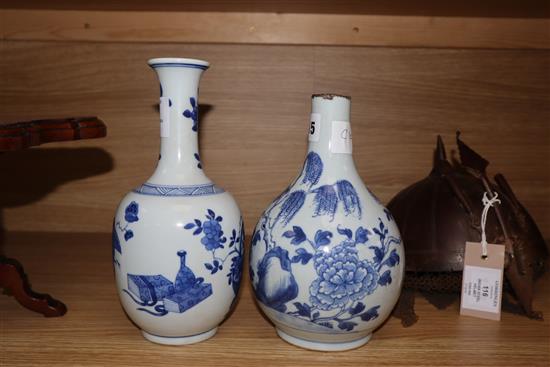 Two Chinese blue and white vases, one with neck cut down tallest 22cm